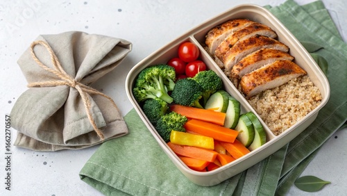 Colorful and sustainable bento box filled with nutritious lunch options for healthy eating