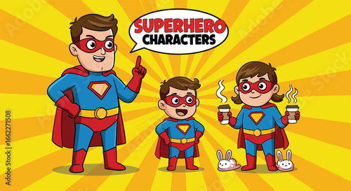 Family superhero clipart, superhero mom dad kid characters PNG, superhero family SVG bundle, comic hero clipart, Cricut cut files