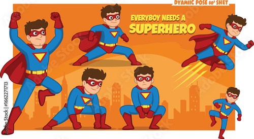 Superhero clipart set, flying hero poses, comic book superhero graphics, printable superhero boy illustrations, digital superhero stickers, kids party decorations