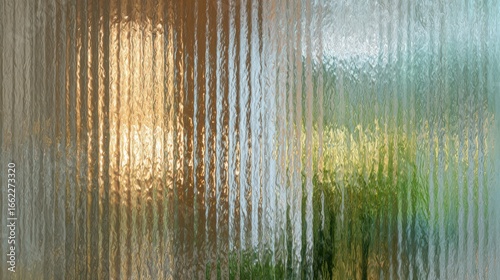 Corrugated glass texture, Patterned glass texture background. Light reflection displacement texture with fluted color light effect. Reflected, modern home decor interior.	