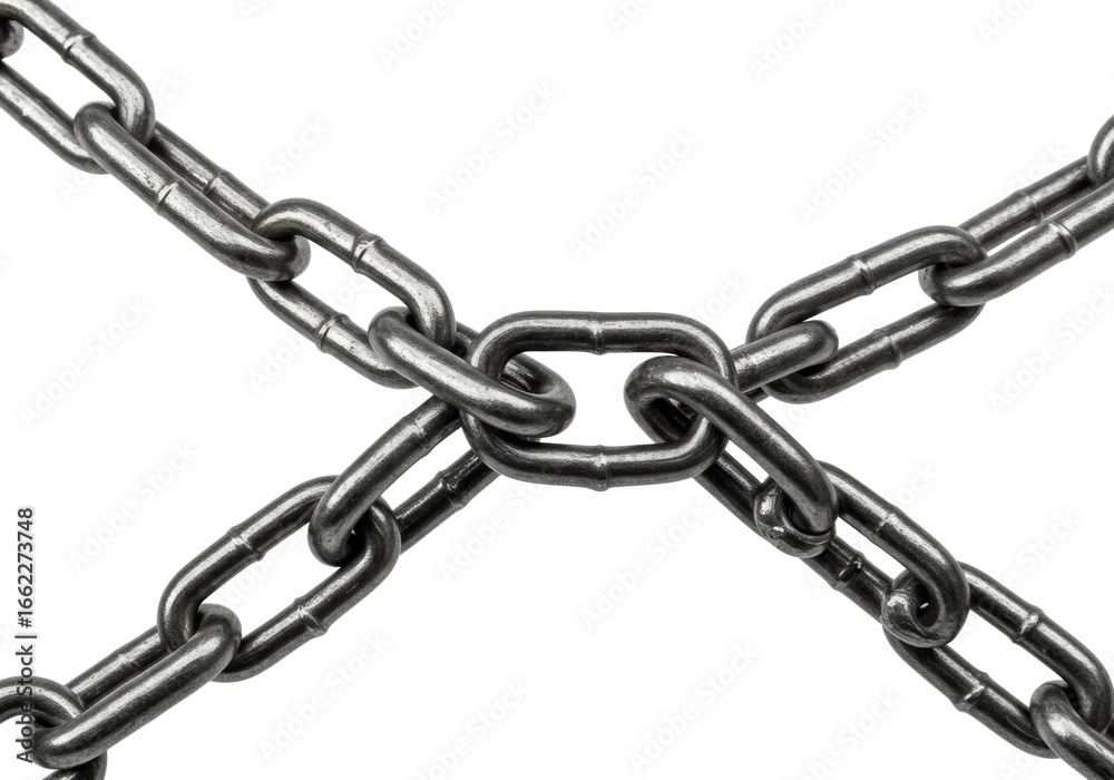 Fototapeta premium Industrial chain links intertwined shot metal texture studio environment abstract concept. Cut out PNG