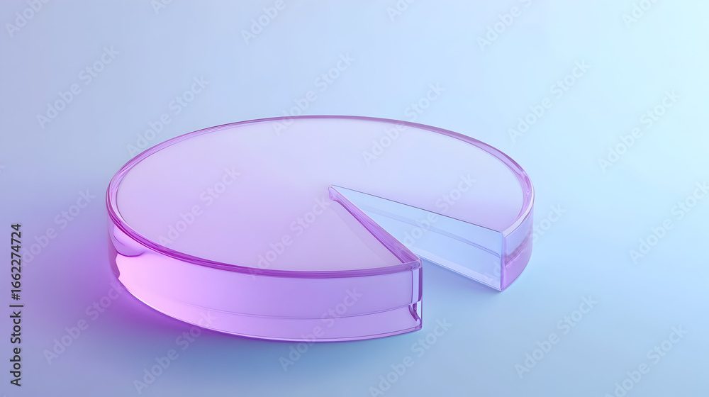 Fototapeta premium Crystal clear violet pie chart with one segment for data visualization