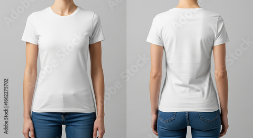 White T-Shirt Mockup Front and Back on Female Model