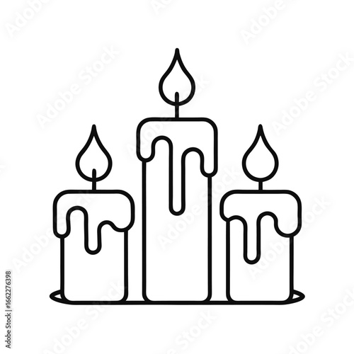 Minimalist line art outline of three candles with dripping wax
