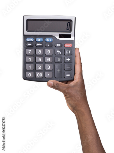Man using calculator isolated on transparent or white background	
