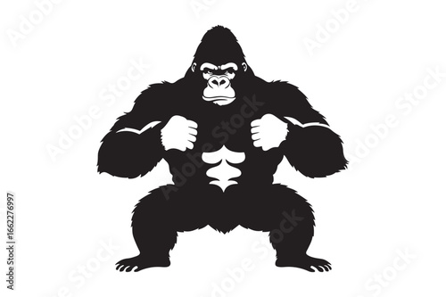 Powerful gorilla silhouette ready to fight squatting pose aggressive animal art