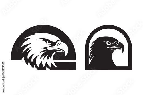 Majestic eagle heads silhouette against clean arched frame design elements for symbolism