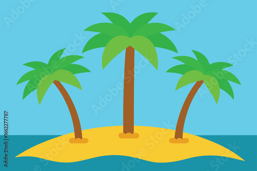 Cartoon tropical island with coconut palm trees and sandy beach vector illustration.