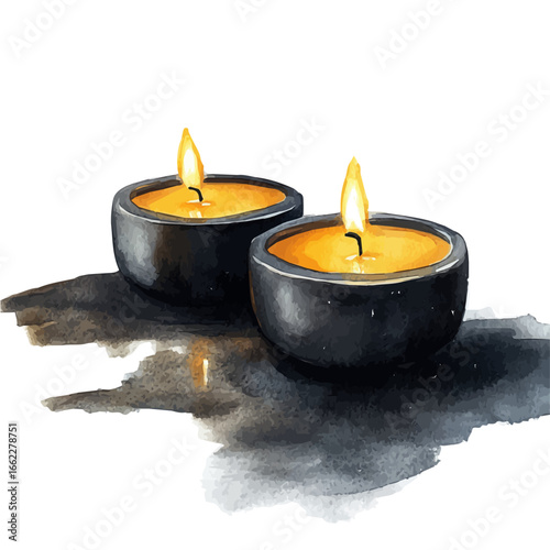 watercolor of Winter Candlelight, vector, isolated on a white background.