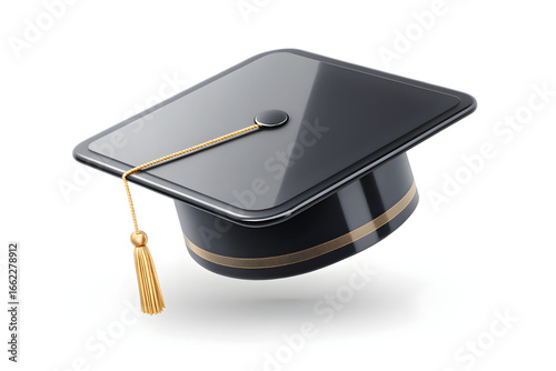 3D Glossy Graduation Cap Icon in Education Success Symbol Isolated on White Background