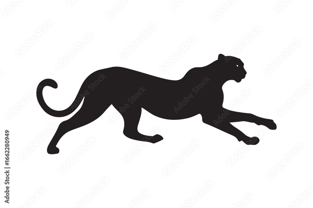 Fototapeta premium Powerful black silhouette of a cheetah in full stride representing speed and grace
