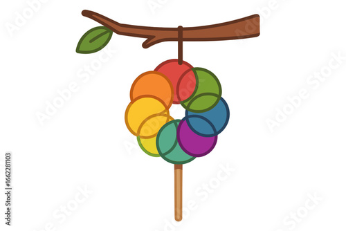 Illustration of kibi dango in vector graphic form, featuring a flat design style, ideal for use as a menu or content design asset in Japanese food contexts