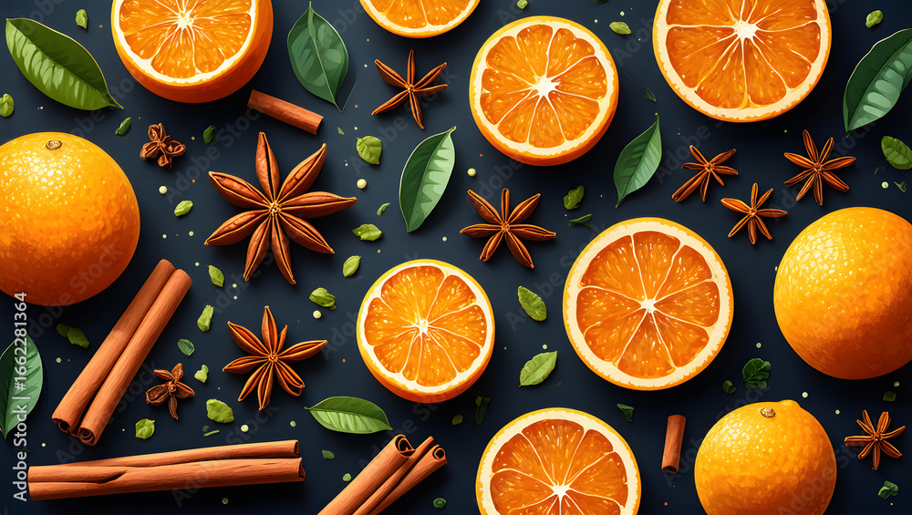 Festive Fruit and Spices Illustration