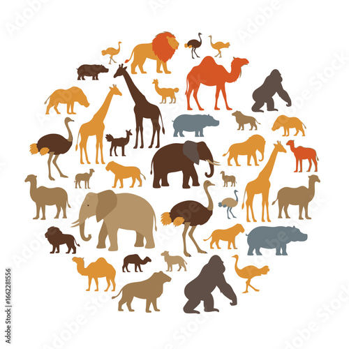 A Vibrant Collection of African Safari Animals Arranged in a Circular Pattern Showcasing Biodiversity