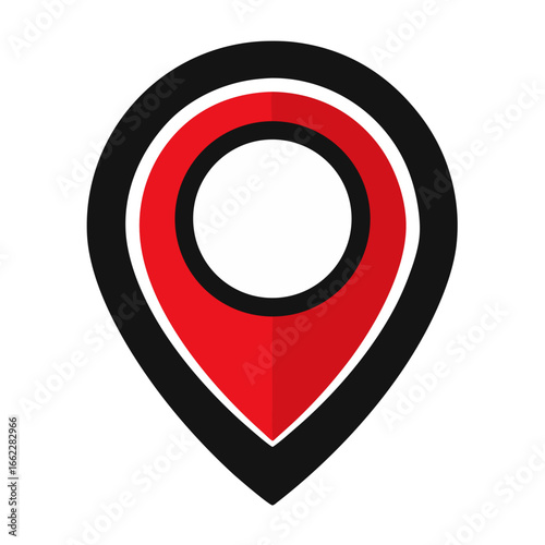 Red location pin with black outline vector illustration, GPS navigation, map, and destination marker symbol for finding places.

