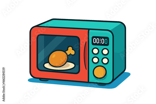 Modern kitchenware and household equipment symbol represented by a microwave oven flat icon, an electric roaster device vector illustration in flat style, for food cooking and delicious cuisine at