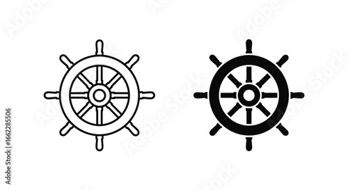 Ship's Steering Wheel Icon in Black and White