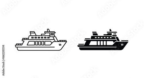 Ferry Boat Icon in Black and White