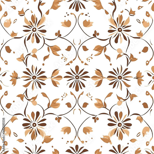 Wallpaper Mural Elegant Brown and Beige Floral Pattern with Delicate Swirls on White Background Torontodigital.ca