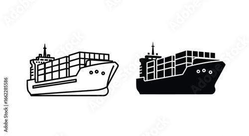 Cargo Ship Icon in Black and White