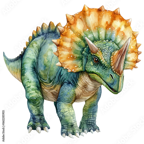 watercolor of Triceratops, vector, isolated on a white background.