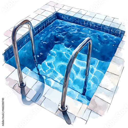 Swimming Pool, watercolor illustration vector, isolated on a white background.