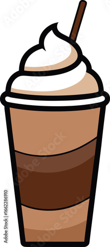 Chocolate Frappe with Layered Texture and Whipped Cream in Clear Cup Vector