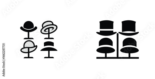 Elegant collection formal hats displayed on minimalist stands illustration vector art design