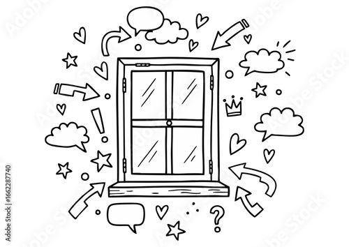 Black silhouette of a window pane on a white background