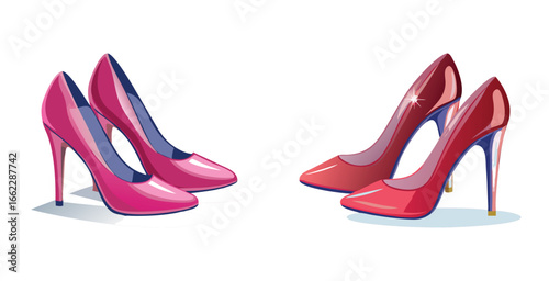 Elegant high heeled pumps in glossy leather finish illustration vector art design