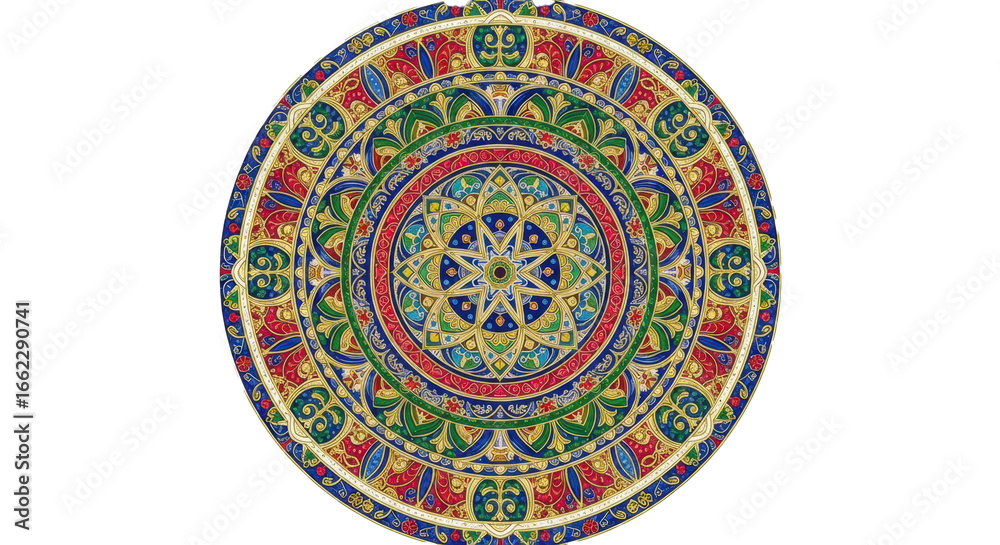 Fototapeta premium Colorful mandala design with intricate patterns and symmetrical shapes on a black background digitally made