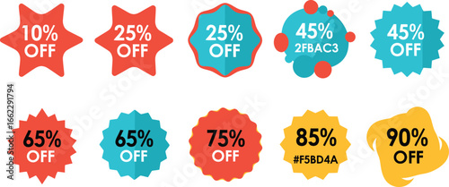 Collection of various discount percentage labels and badges