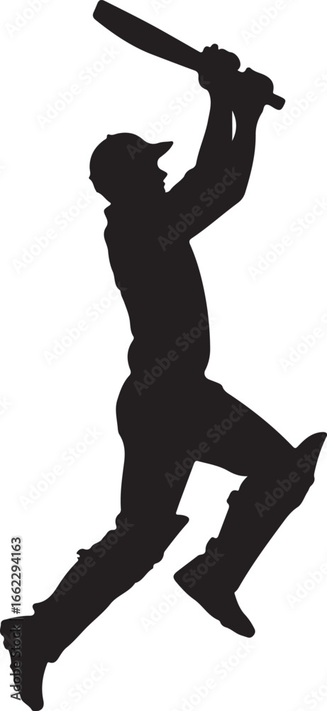 Fototapeta premium Silhouette of a Cricket Player Swinging a Bat in Action
