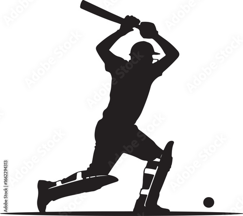 Silhouette of a Cricket Player Batting in Action