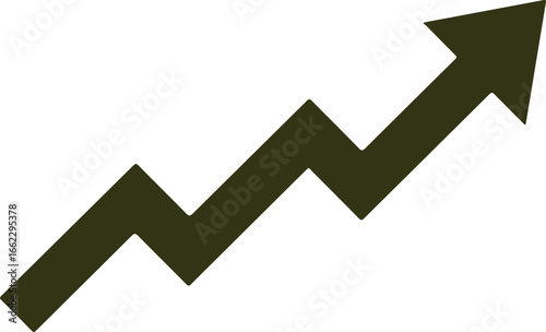 Black growth arrow icon, rising trend, business progress, financial success, stock market increase vector illustration on white background