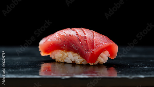 Delicious tuna nigiri sushi on black background