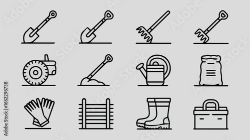 Vector gardening tools and equipment vector icon set for agriculture farming and horticulture design elements collection