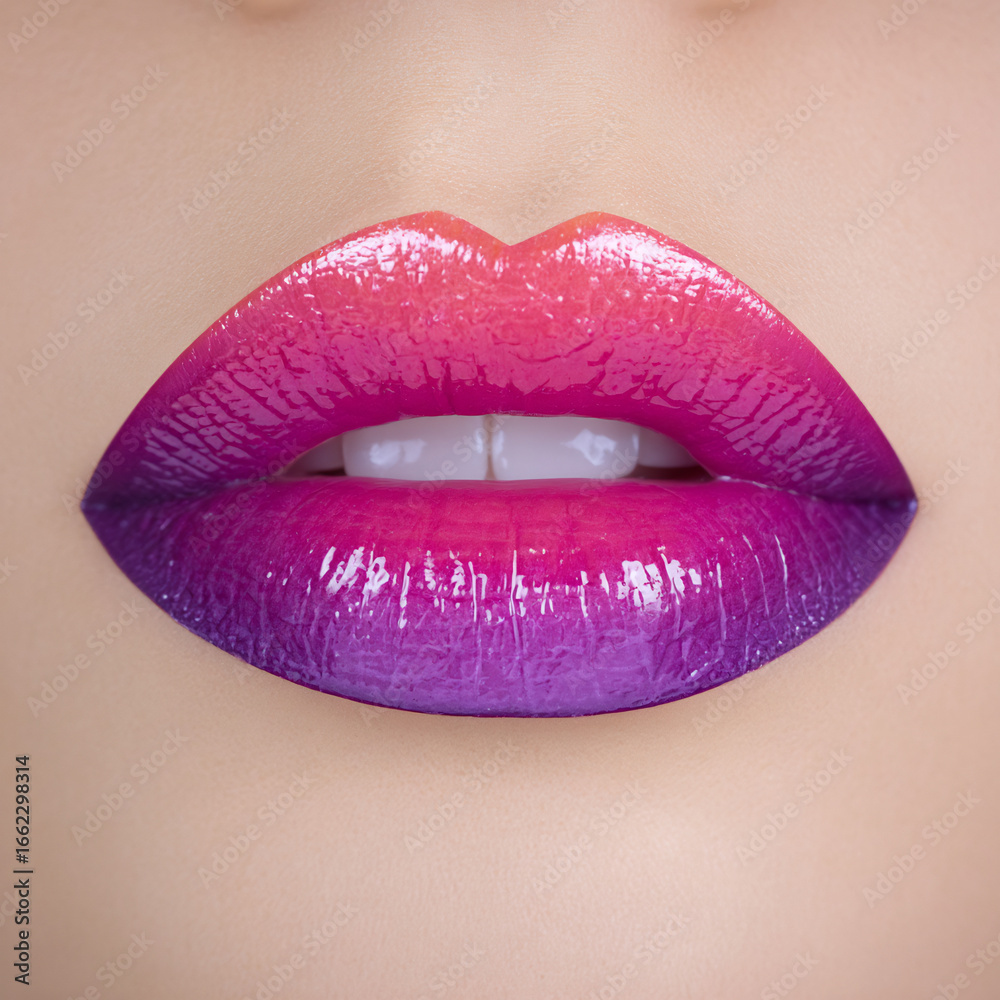 Obraz premium Lips with ombre lipstick in pink and purple blend
