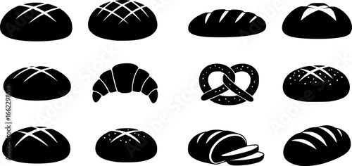Set of bread icon silhouette design vector art illustration