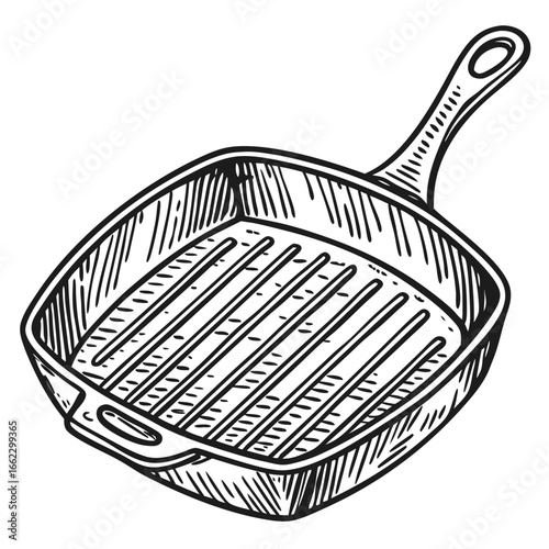 Illustration of a square grill pan, a versatile cookware essential for grilling food indoors