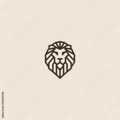Simple minimalist geometric lion logo line illustration.