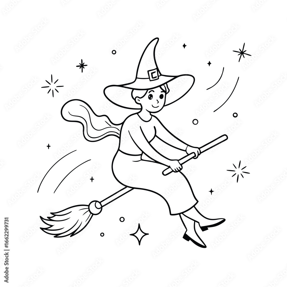 Fototapeta premium Mystical witch broom with sparkling outline for magical designs