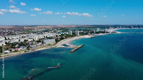 Aerial footage of Mangalia beach in Constanta county - Romania
