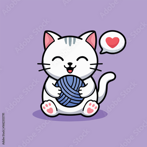 Vector cute cartoon cat with yarn ball vector illustration for pet lovers and animal graphic design projects