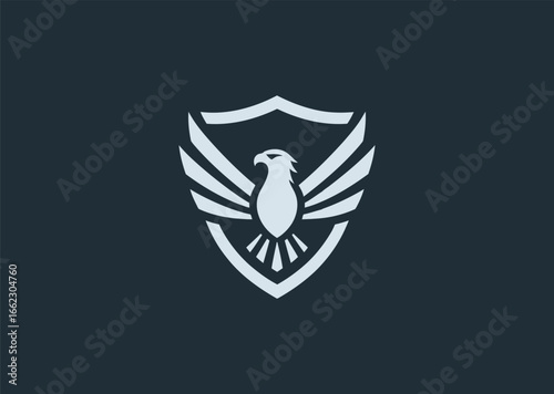 An eagle with a shield logo in clean line art, representing protection, honor, and strength