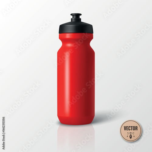 Vector 3d Realistic Red Blank Sport Water Bottle. Plastic Cycling Bottle, Gym, Fitness Bottle for Sports, Outdoor, Travel, Training, Exercise, Workout. Sport Bottle Isolated, Front View