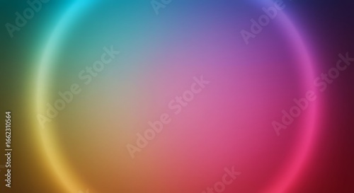 Colorful abstract gradient with a glowing elliptical aura. Smooth, blurred transitions of rainbow light create a futuristic and mesmerizing visual concept for modern design