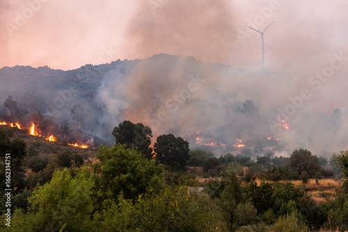Thick Smoke Rises from a Wildfire in a Dry, Arid Landscape