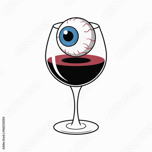 Spooky Halloween wine glass with eyeball floating inside, perfect for festive party invitations and seasonal promotions