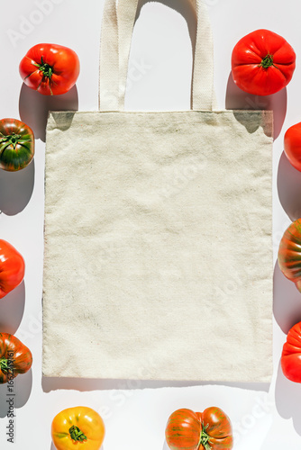Canvas Tote Bag with Tomatoes on White Background